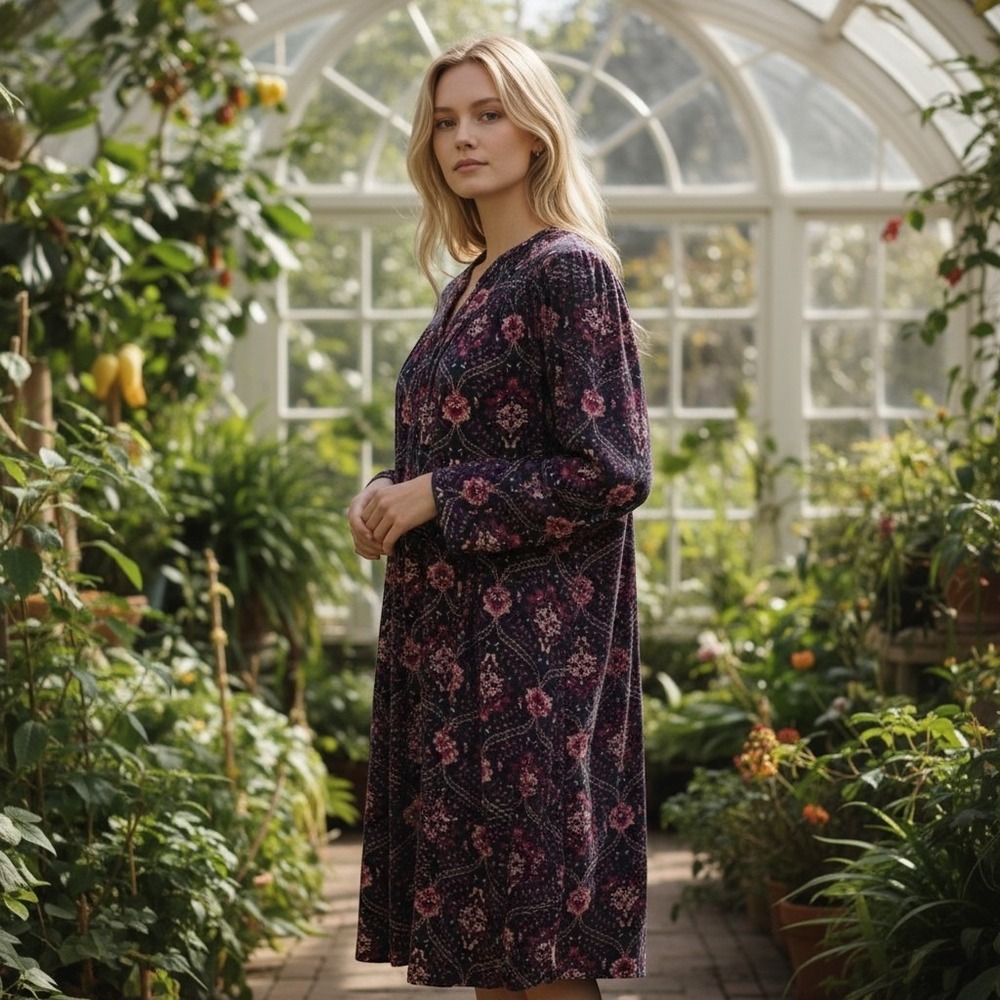 National floral print lounge dress or mumu grannycore S velour velvet housecoat